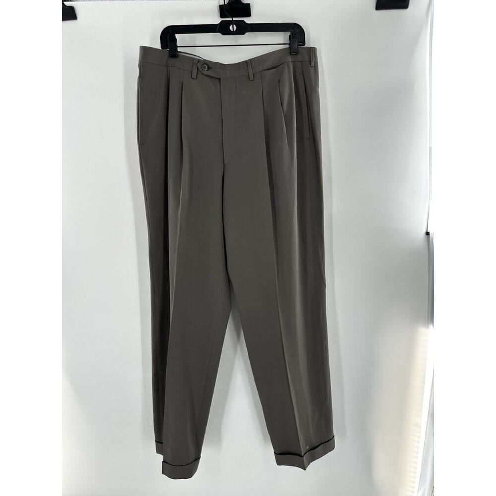 Luciano Barbera Men’s Pants Sz 34x30 100% Wool Cuffed Trousers Italy Pleated